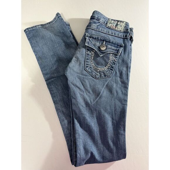 True‎ Religion World Tour Women's Straight Leg Light Wash Jeweled Pocket Jeans - Picture 1 of 16
